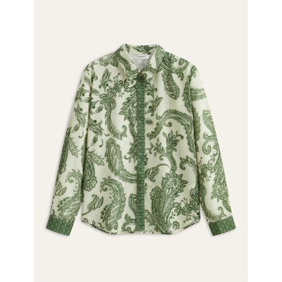 Commense Tops - Commense Paisley Print Button Down Shirt Green Cream Boho Chic Size Large NWT's